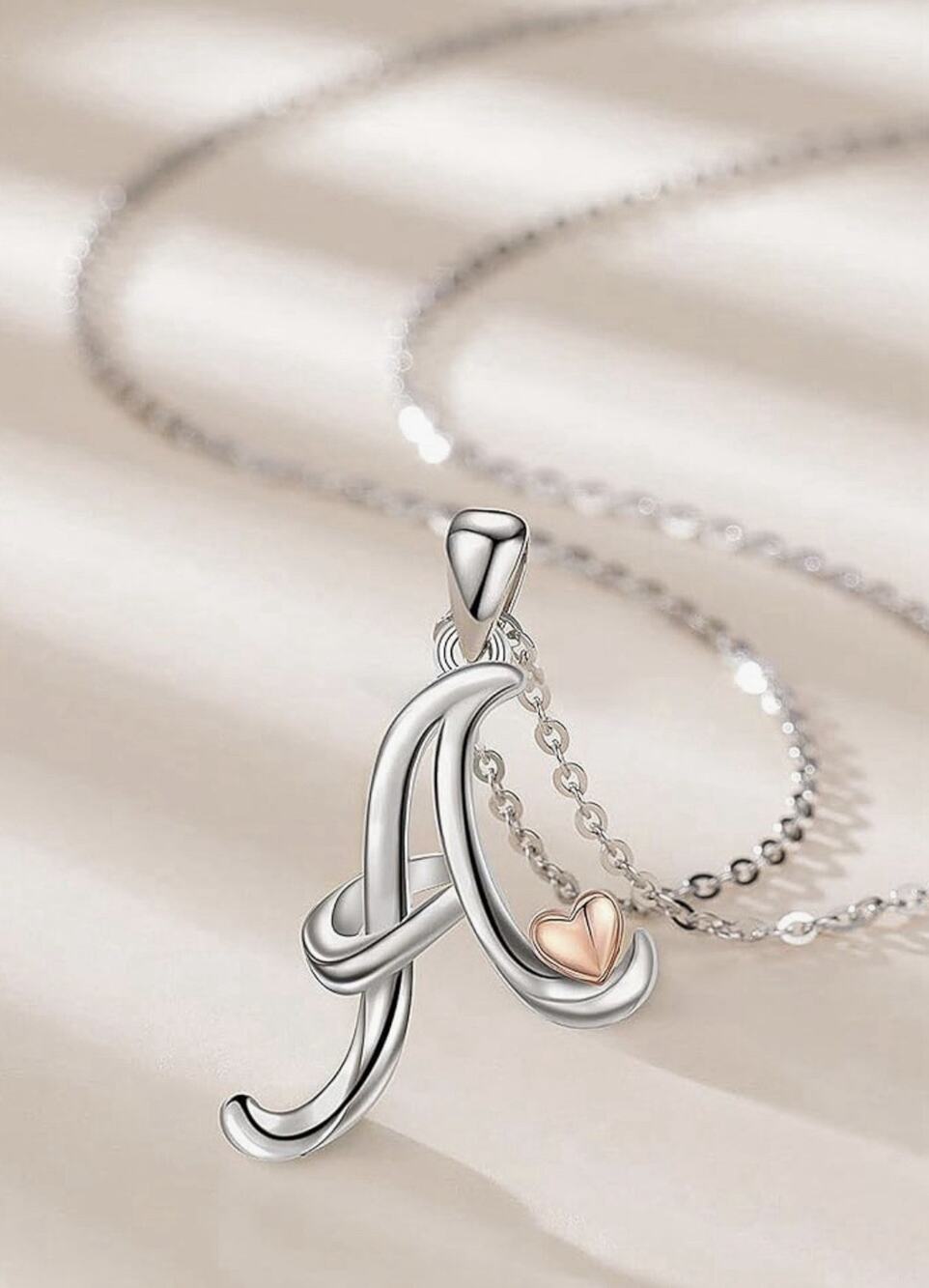 New CELESTIA 925 Sterling Silver Initial Necklace W/Rose Gold Heart 18” Chain